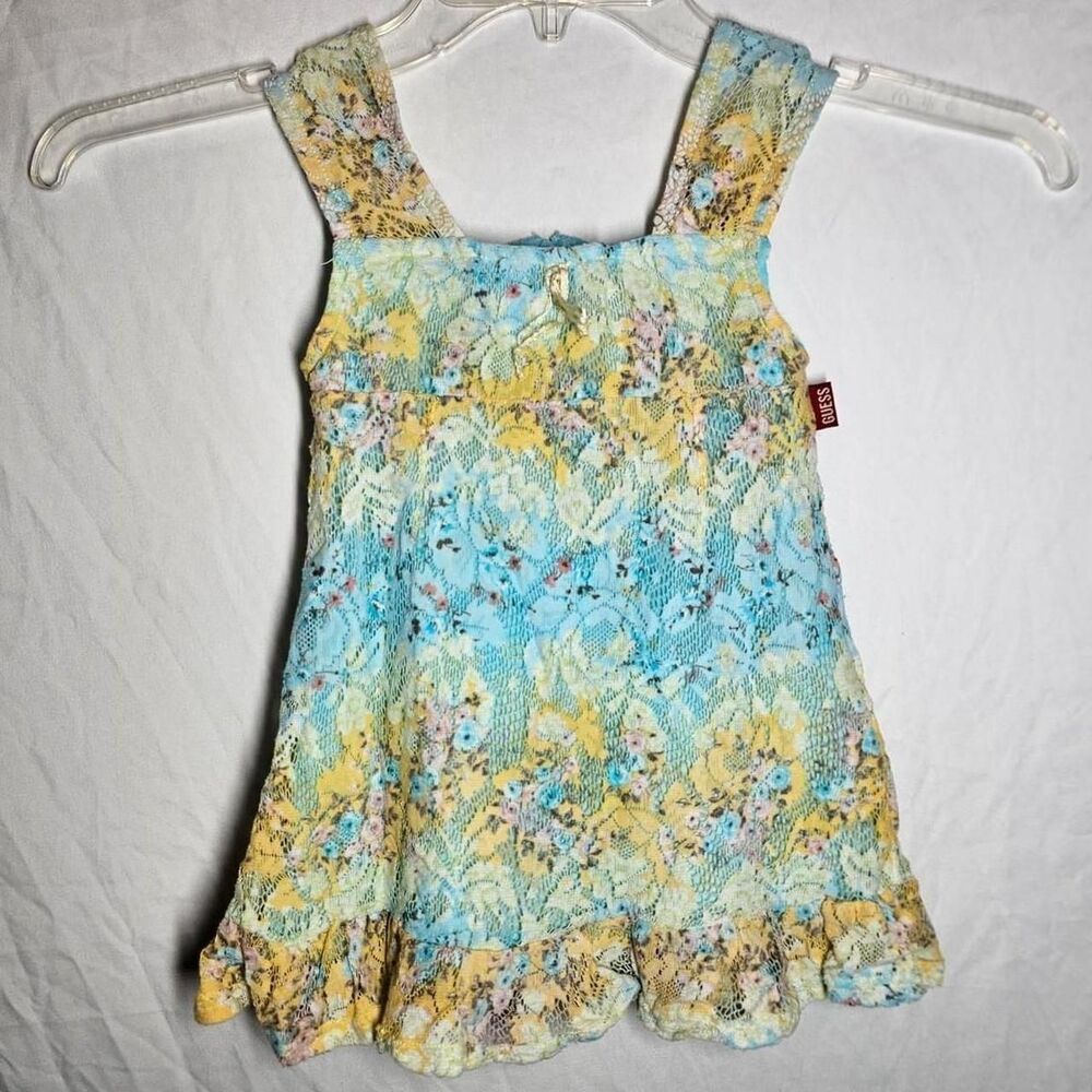 little girls vintage guess floral fairy lace overlay yellow blue dress